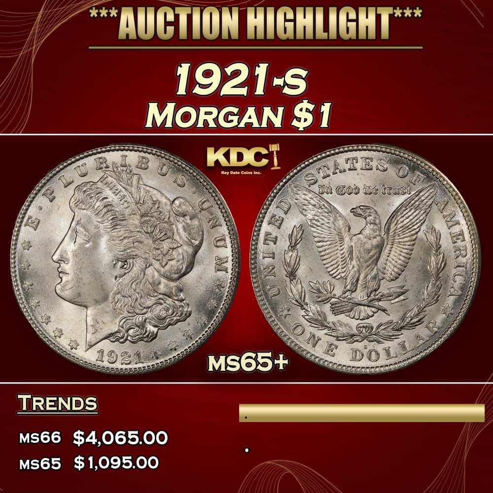 1921-s Morgan Dollar $1 ms65+ SEGS: 1921-s Morgan Dollar $1 ms65+ SEGS. 0