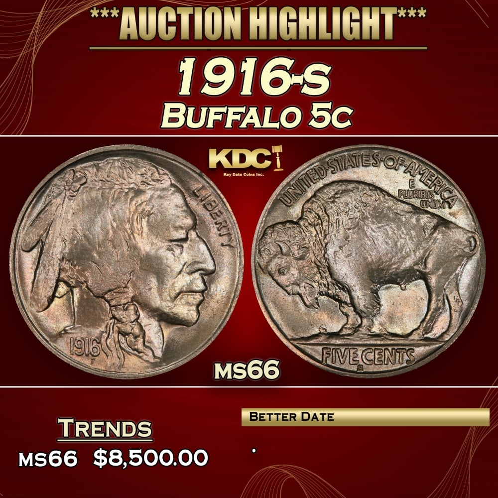1916-s Buffalo Nickel 5c ms66 SEGS: 1916-s Buffalo Nickel 5c ms66 SEGS. A tough date. 0