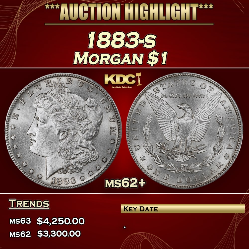 1883-s Morgan Dollar $1 ms62+ USCG: 1883-s Morgan Dollar $1 ms62+ USCG. A Key Date's Pick, Bid to Win, Don't let it get Away Coin