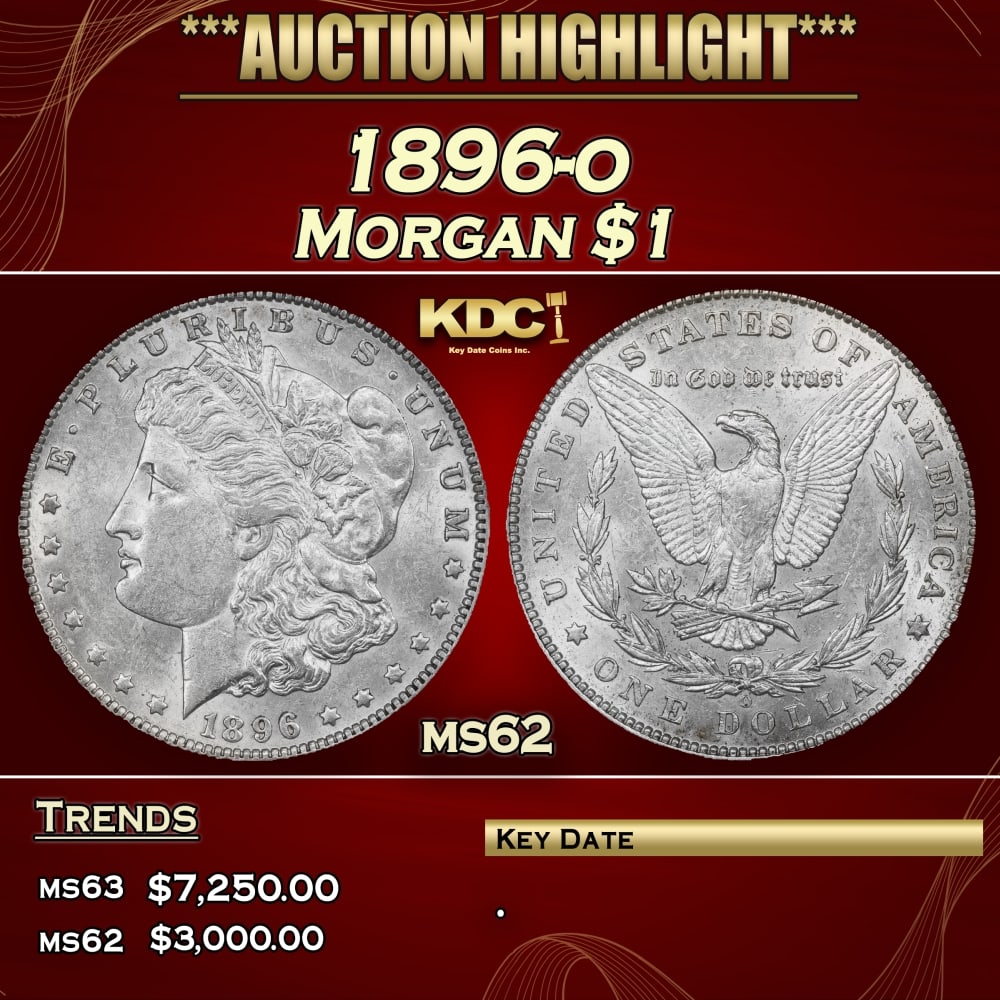 1896-o Morgan Dollar $1 ms62 USCG: 1896-o Morgan Dollar $1 ms62 USCG.
