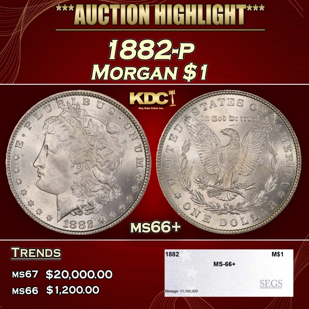 1882-p Morgan Dollar $1 ms66+ SEGS: 1882-p Morgan Dollar $1 ms66+ SEGS. 0