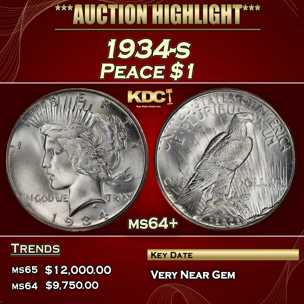 1934-s Peace Dollar $1 ms64+ USCG: 1934-s Peace Dollar $1 ms64+ USCG. 0