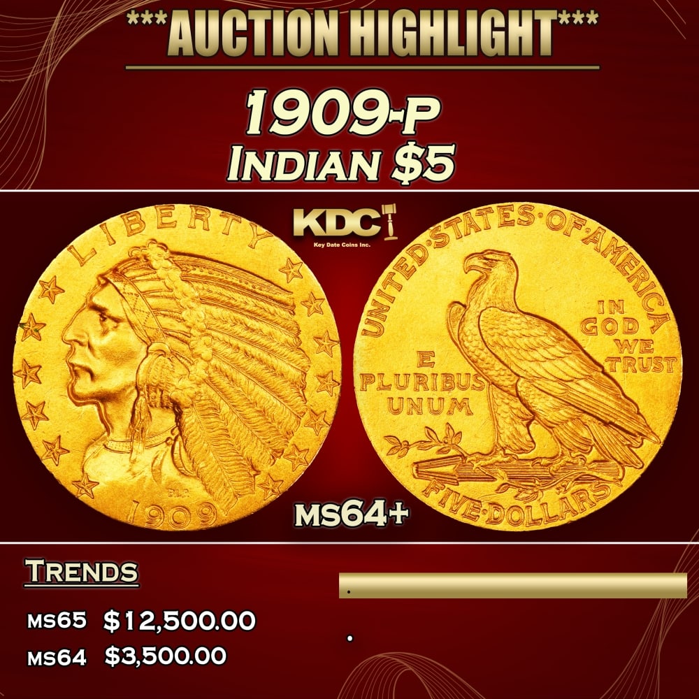 1909-p Gold Indian Half Eagle $5 ms64+ SEGS: 1909-p Gold Indian Half Eagle $5 ms64+ SEGS. 0