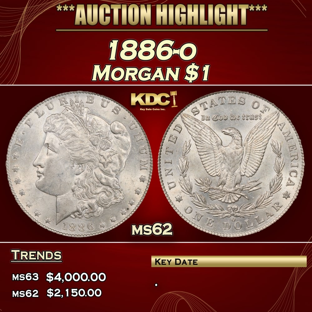 1886-o Morgan Dollar $1 ms62 USCG: 1886-o Morgan Dollar $1 ms62 USCG.