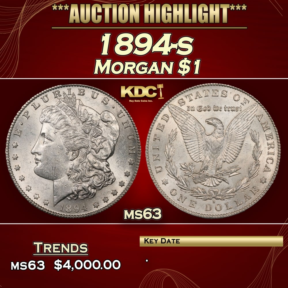 1894-s Morgan Dollar $1 ms63 USCG: 1894-s Morgan Dollar $1 ms63 USCG.