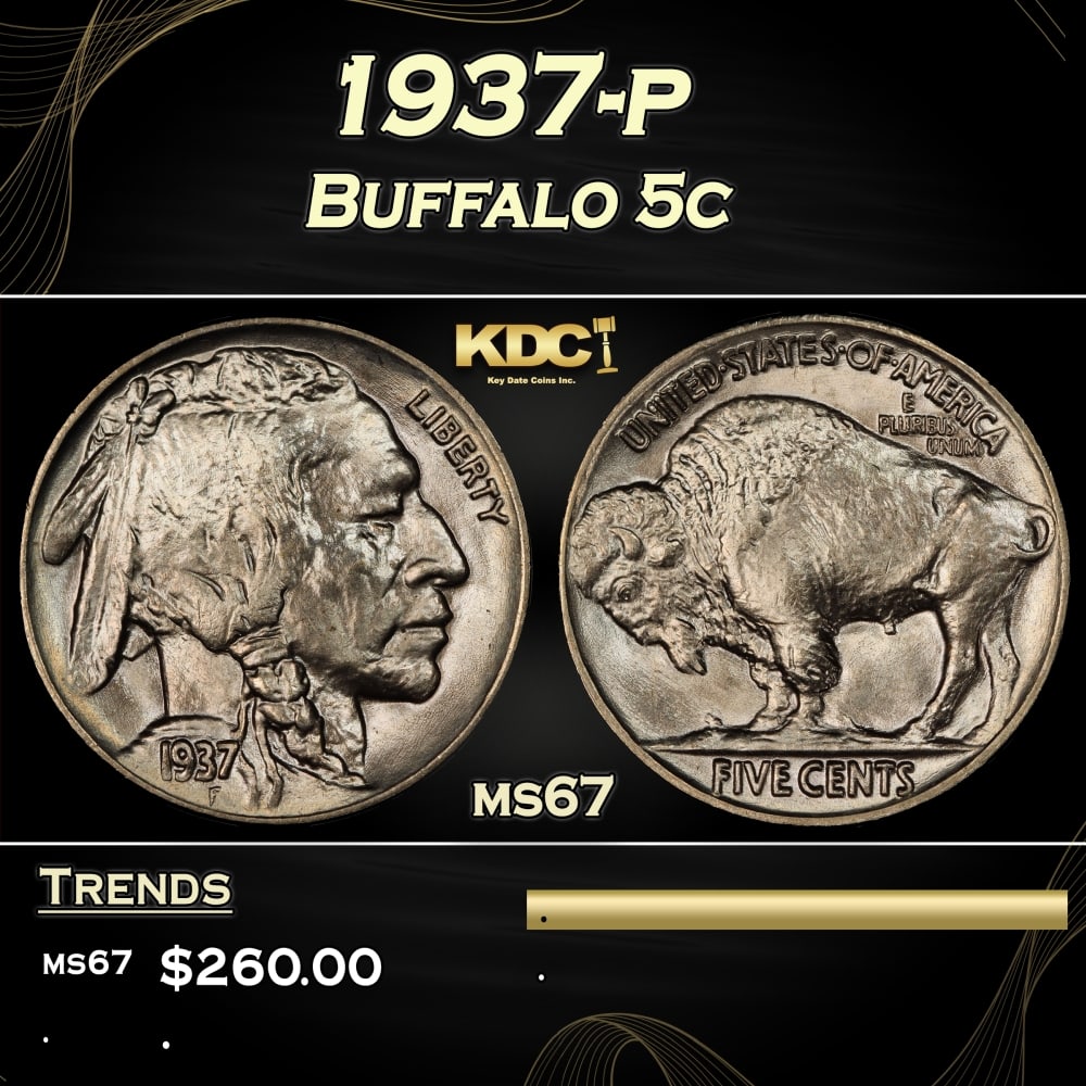 1937-p Buffalo Nickel 5c ms67 SEGS: 1937-p Buffalo Nickel 5c ms67 SEGS.