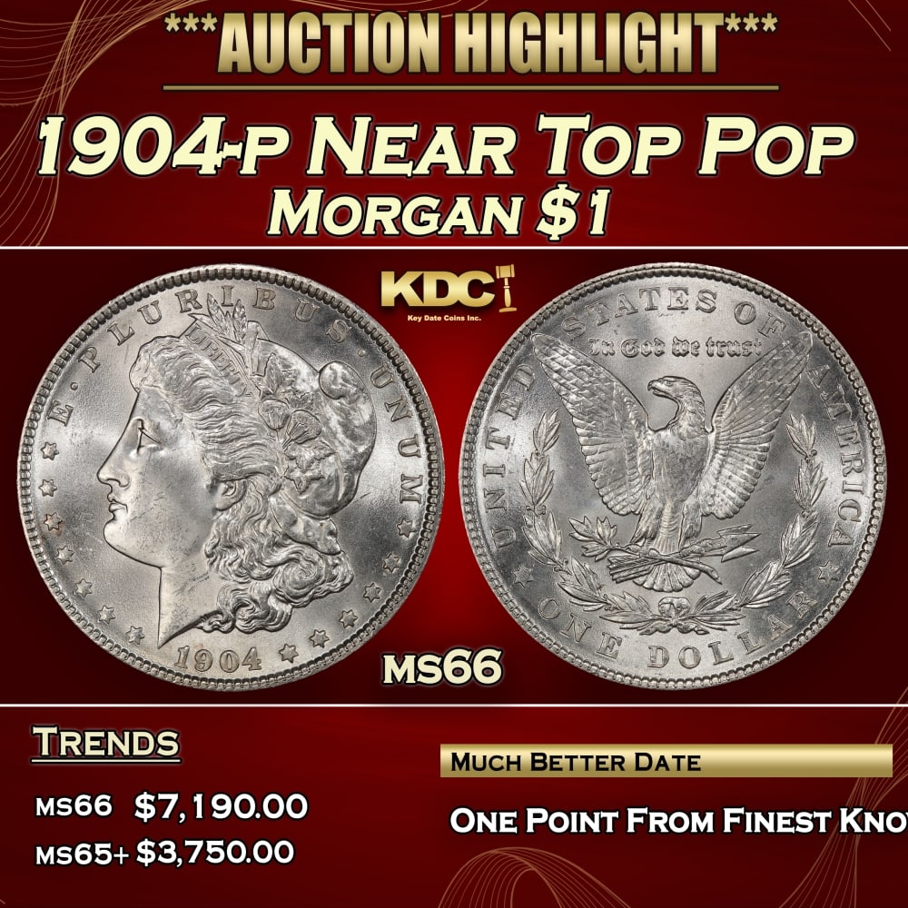 1904-p Morgan Dollar Near Top Pop $1 ms66 SEGS: 1904-p Near Top Pop Morgan Dollar $1 ms66 SEGS. 0