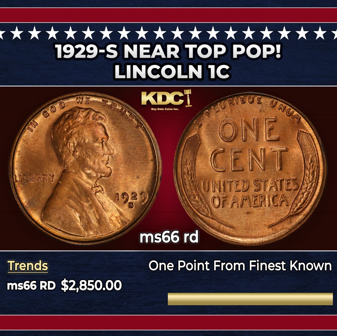 1929-s Lincoln Cent Near Top Pop! 1c ms66 rd SEGS: 1929-s Near Top Pop! Lincoln Cent 1c ms66 rd SEGS. Historic precious metal trends is causing increased spot pricing by the day. On auctions with set openings, we are doing our best to have items