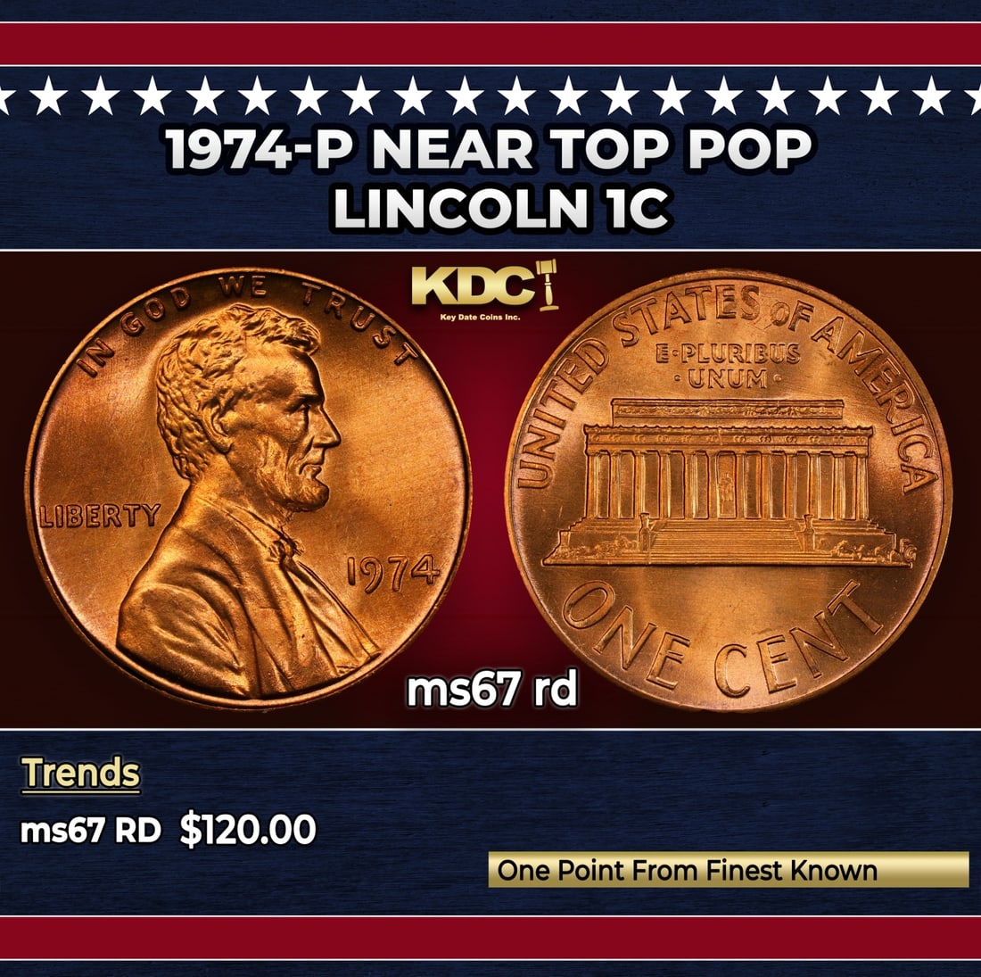 1974-p Lincoln Cent Near Top Pop 1c ms67 rd SEGS: 1974-p Near Top Pop Lincoln Cent 1c ms67 rd SEGS. Historic precious metal trends is causing increased spot pricing by the day. On auctions with set openings, we are doing our best to have items priced