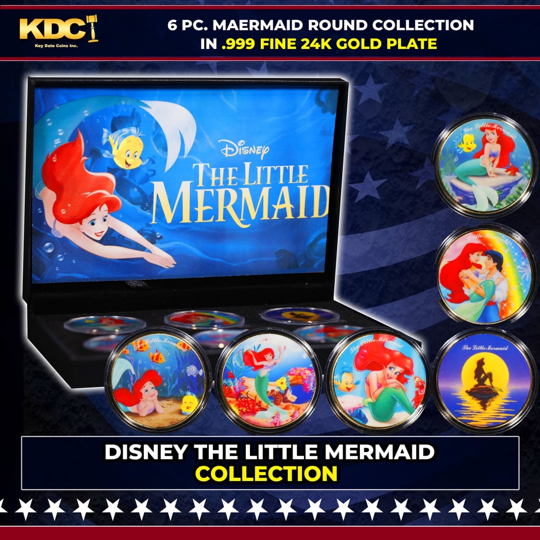 6 Coin Disney The Little Mermaid Gold Plated Round Collection: 6 Coin Disney The Little Mermaid Gold Plated Round Collection. Please Note All Backer Cards may have slight differences but will be very similar if not identical to the one in the photo