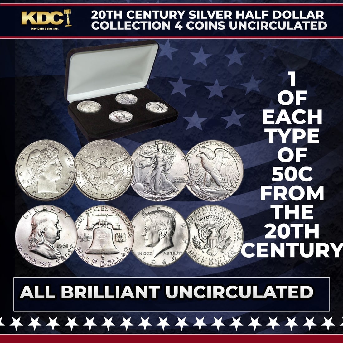 20th Century Silver Half Dollar Collection 4 Coins Uncirculated: 20th Century Silver Half Dollar Collection 4 Coins Uncirculated. 20th Century Silver Half Dollar Collection Silver Half Dollars were once part of American coinage ? but silver coins disappeared genera
