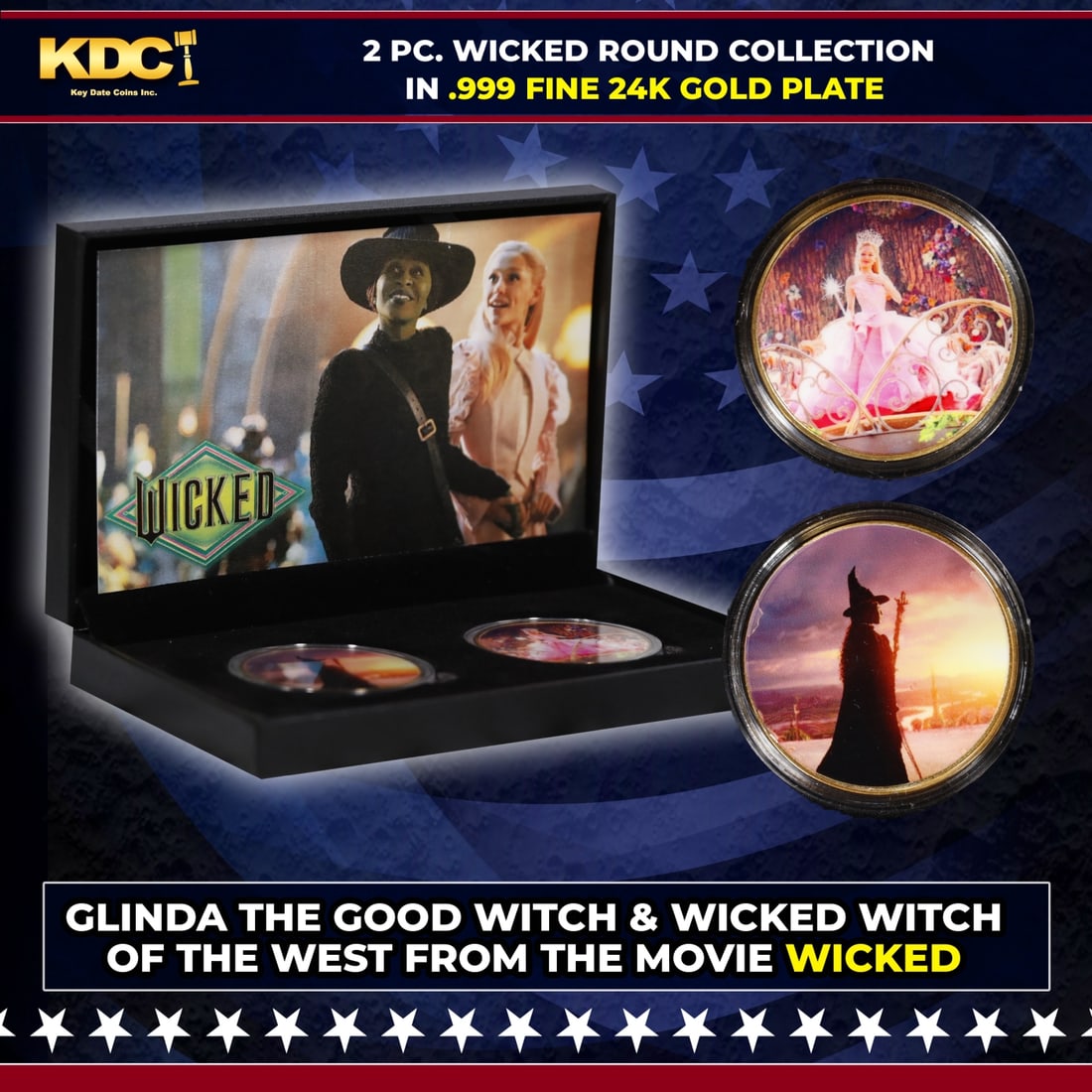 2 Coin Wicked Wizard of Oz Gold Plated Round Collection In Custom Box W/ Special Backer Card: 2 Coin Wicked Wizard of Oz Gold Plated Round Collection In Custom Box W/ Special Backer Card. Please Note All Backer Cards may have slight differences but will be very similar if not identical to the 