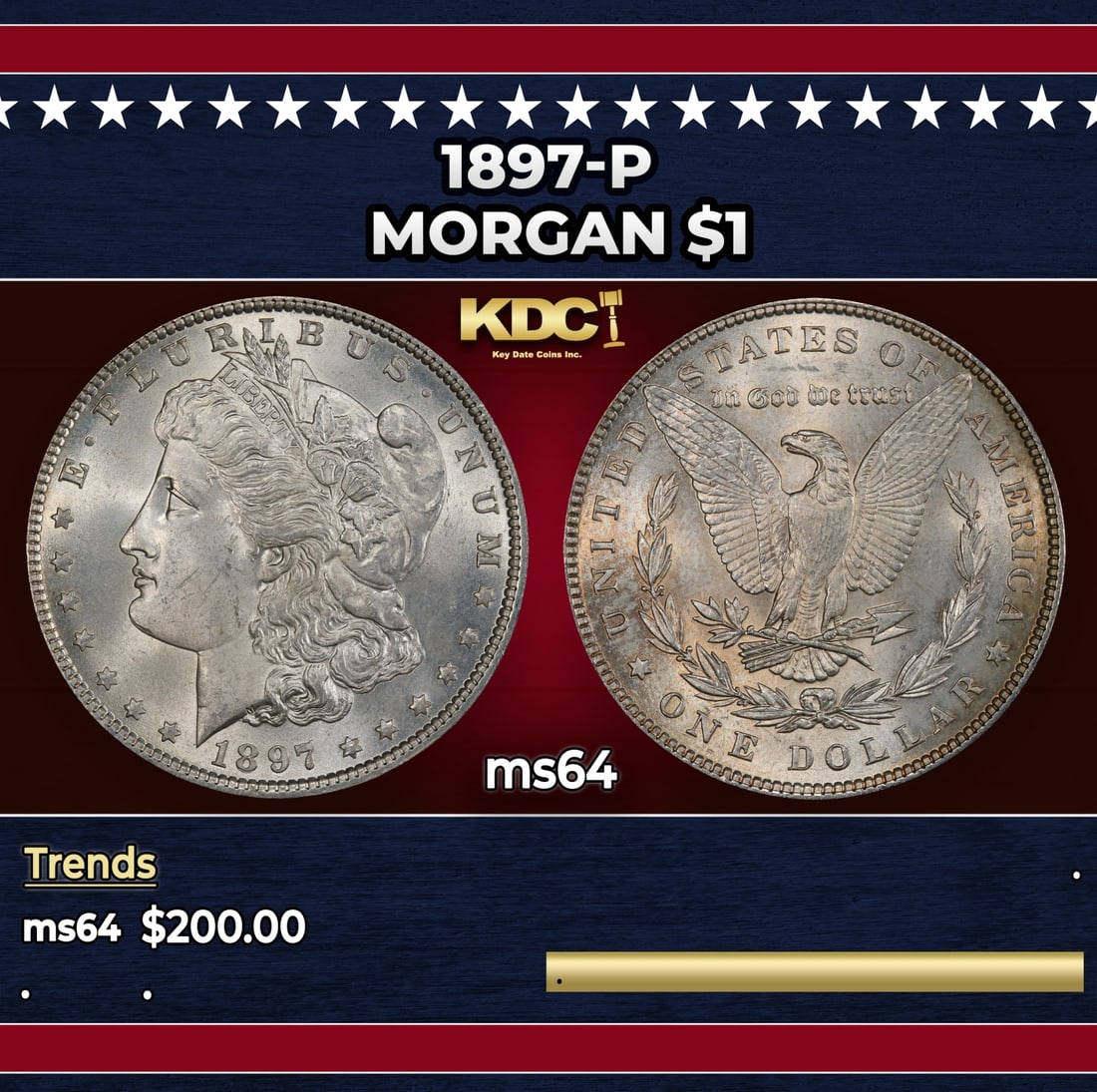 1897-p Morgan Dollar $1 Grades ms64: 1897-p Morgan Dollar $1 Grades ms64.