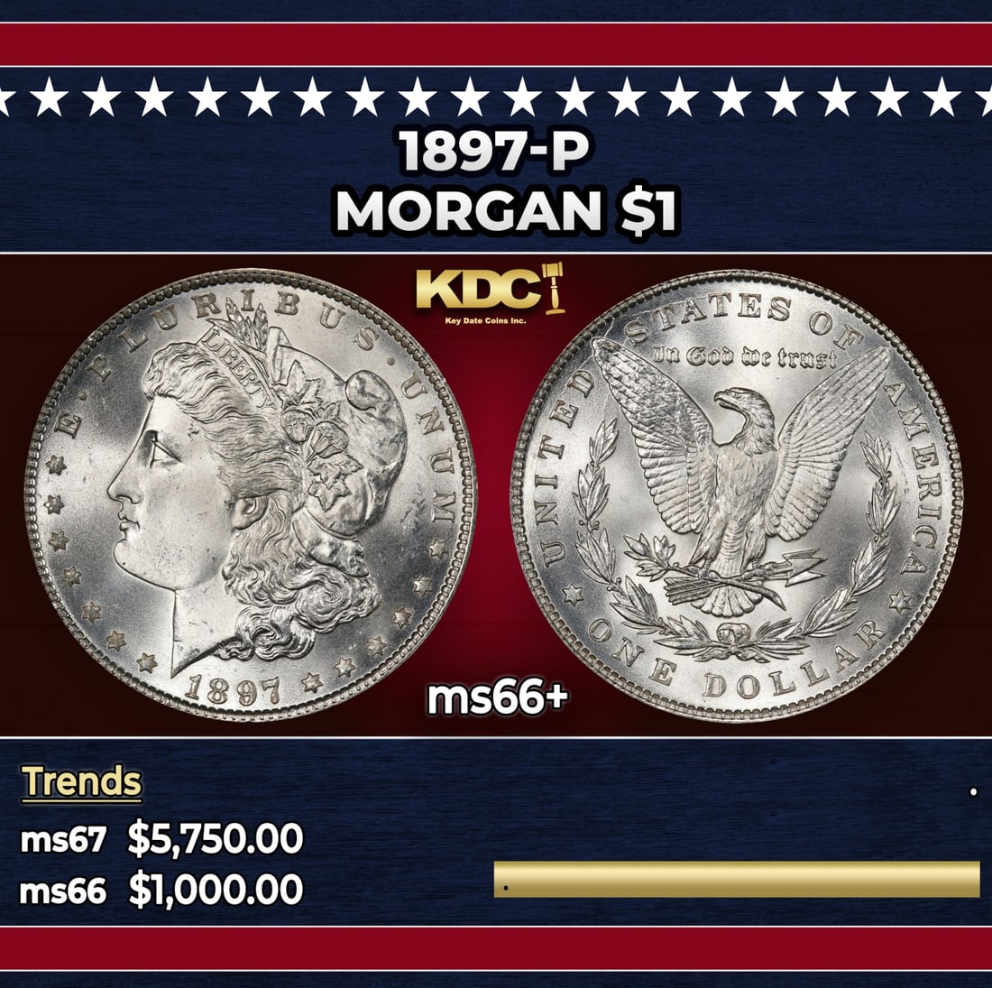 1897-p Morgan Dollar $1 ms66+ SEGS: 1897-p Morgan Dollar $1 ms66+ SEGS.