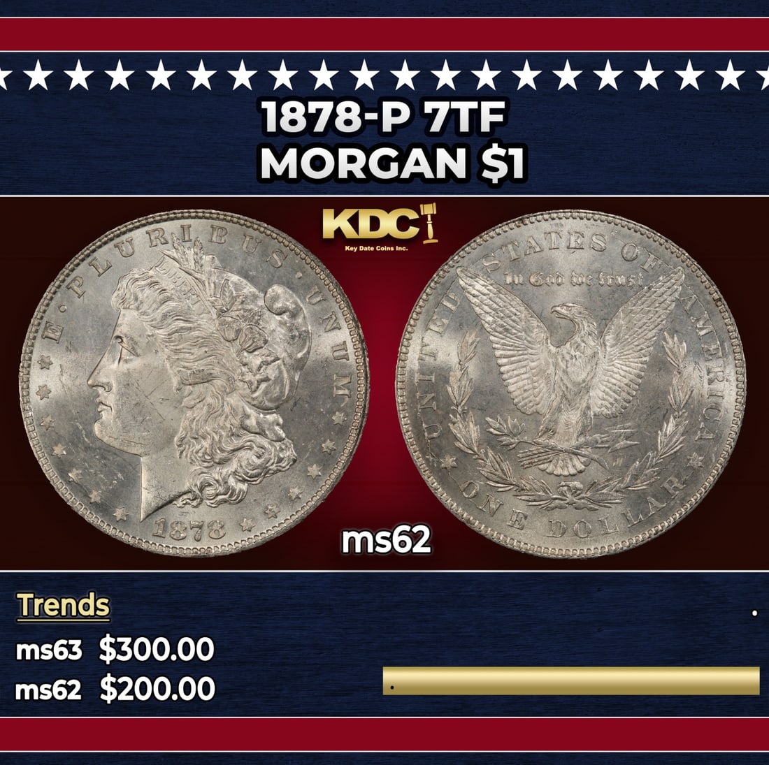 1878-p 7tf Morgan Dollar $1 Grades ms62: 1878-p 7tf Morgan Dollar $1 Grades ms62.