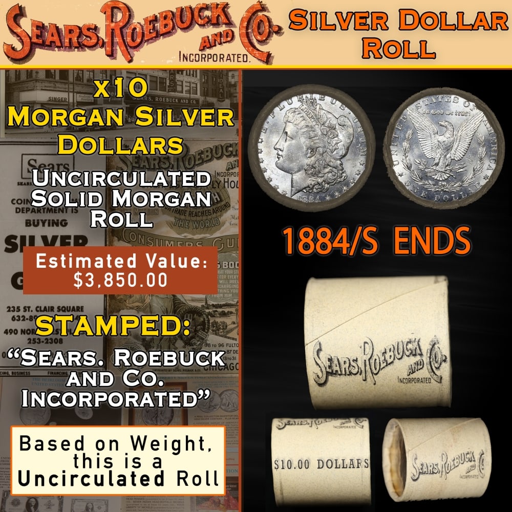 10 SEARS Uncirculated Morgan Dollar Roll 1884&S Ends (1 of 8)