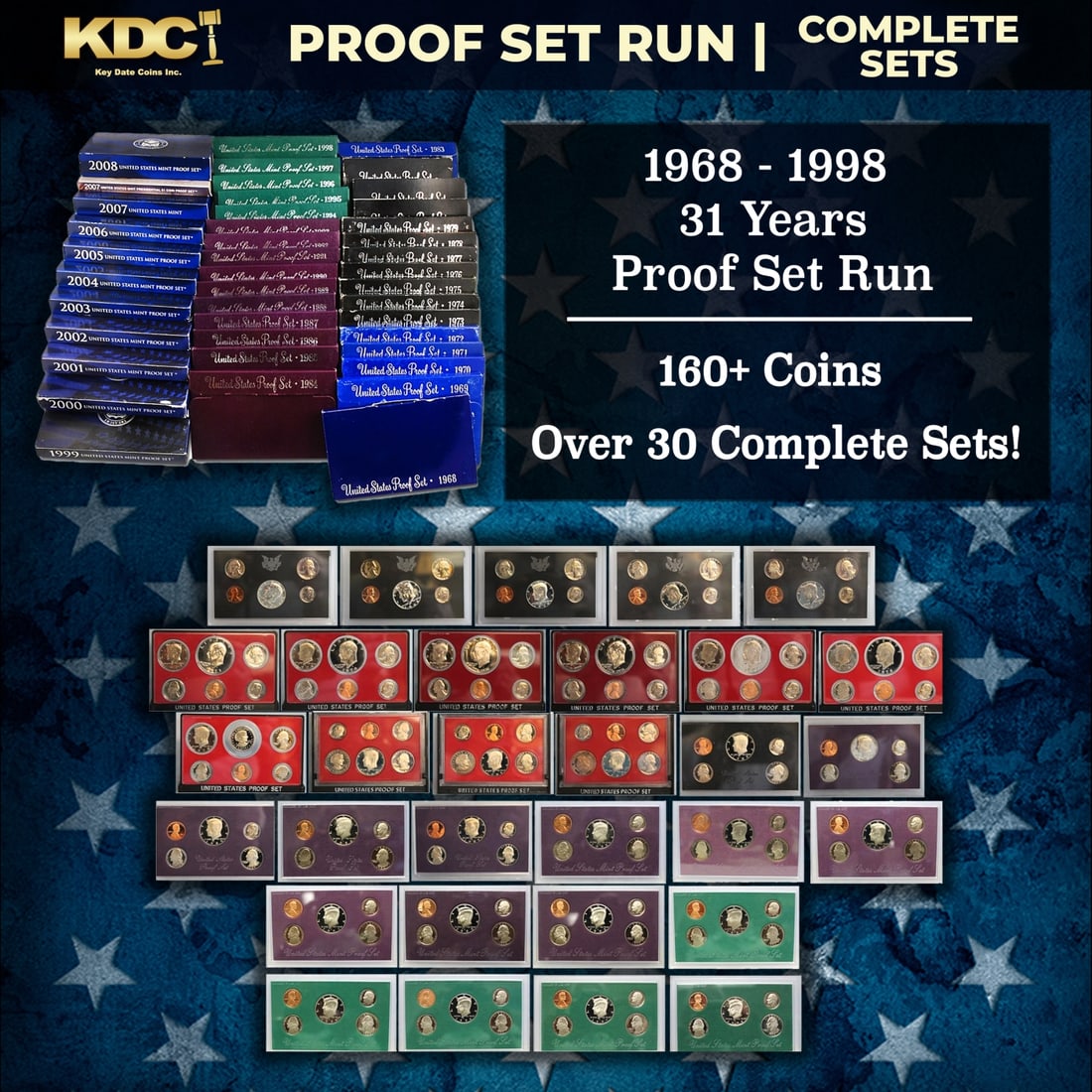 1968-1998 30 Years Proof Set Run - 164 Coins, 31 Complete Sets: 1968-1998 30 Years Proof Set Run - 164 Coins, 31 Complete Sets. 1968-1998 30 Years Proof Set Run - 164 Coins, 30 Complete Sets. For 1982 only, there was a Department of the Treasury token included, th
