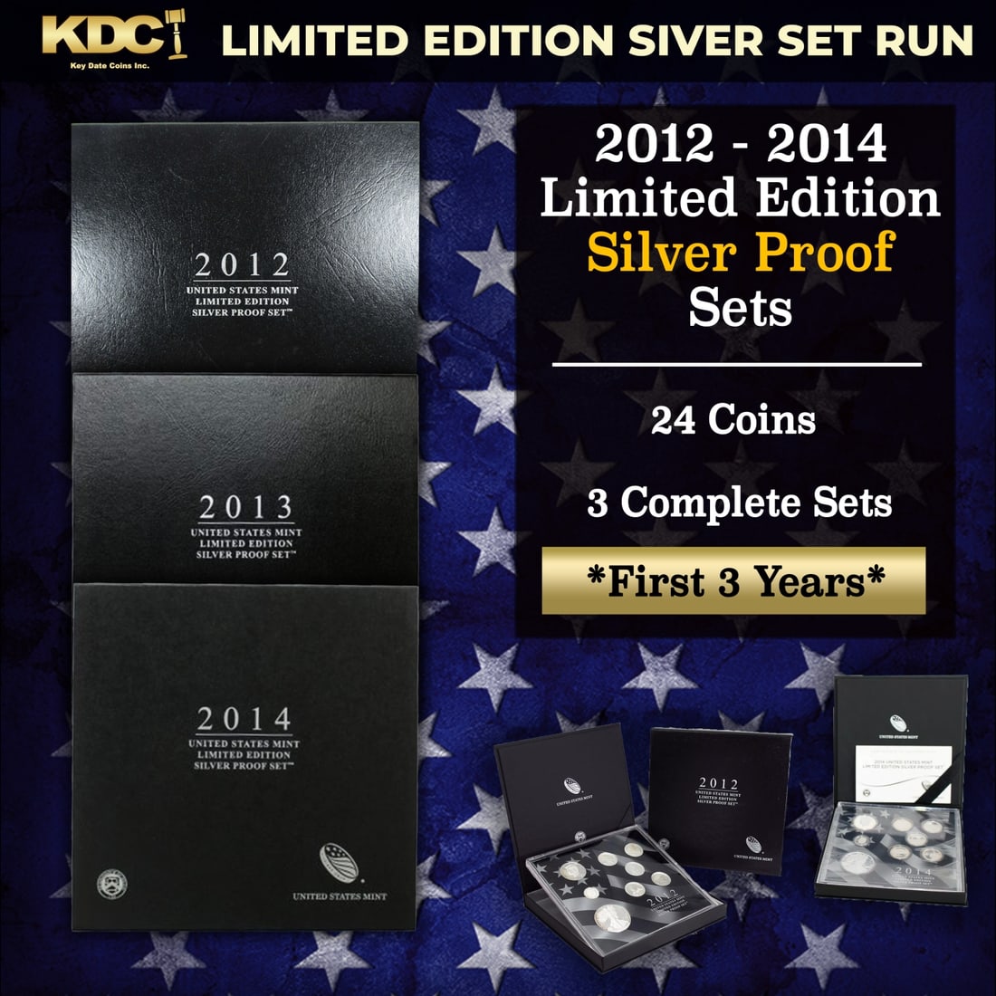 2012-2014 First 3 Years of Limited Edition Silver Proof Sets - 24 Coins, 3 Complete Sets Over About: 2012-2014 First 3 Years of Limited Edition Silver Proof Sets - 24 Coins, 3 Complete Sets Over About 7oz of silver. 2012-2014 First 3 Years of Limited Edition Silver Proof Sets - 24 Coins, 3 Sets. All 