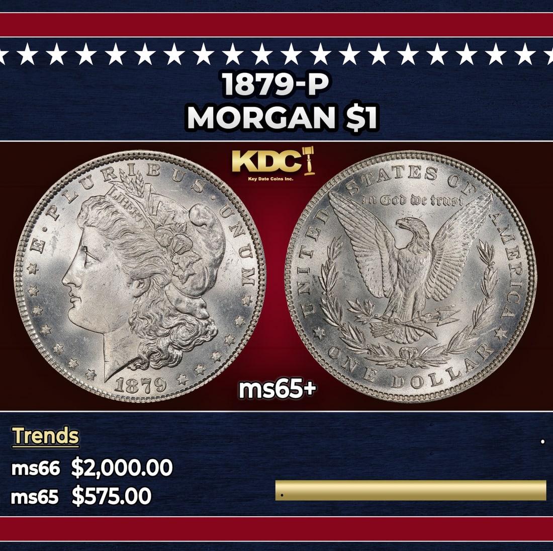 1879-p Morgan Dollar $1 ms65+ SEGS: 1879-p Morgan Dollar $1 ms65+ SEGS.