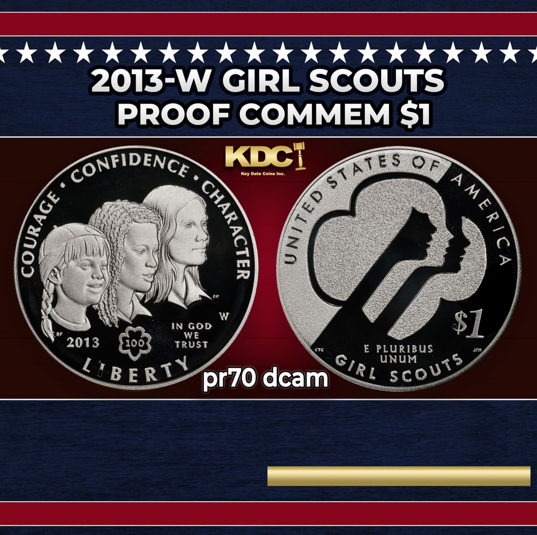 2013-w Girl Scouts Proof Modern Commem Dollar $1 pr70 dcam SEGS: 2013-w Girl Scouts Modern Commem Dollar $1 pr70 dcam SEGS. Historic precious metal trends is causing increased spot pricing by the day. On auctions with set openings, we are doing our best to have ite
