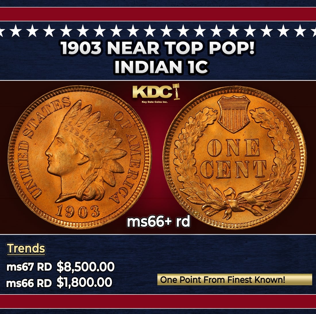 1903 Indian Cent Near Top Pop! 1c ms66+ rd SEGS: 1903 Near Top Pop! Indian Cent 1c ms66+ rd SEGS. Historic precious metal trends is causing increased spot pricing by the day. On auctions with set openings, we are doing our best to have items priced 