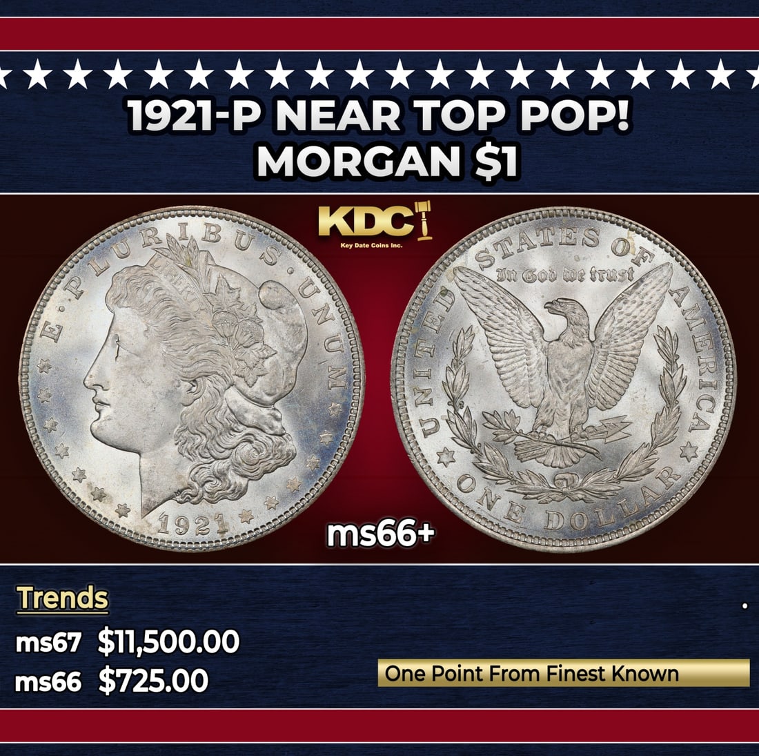 1921-p Morgan Dollar Near Top Pop! $1 ms66+ SEGS: 1921-p Near Top Pop! Morgan Dollar $1 ms66+ SEGS.