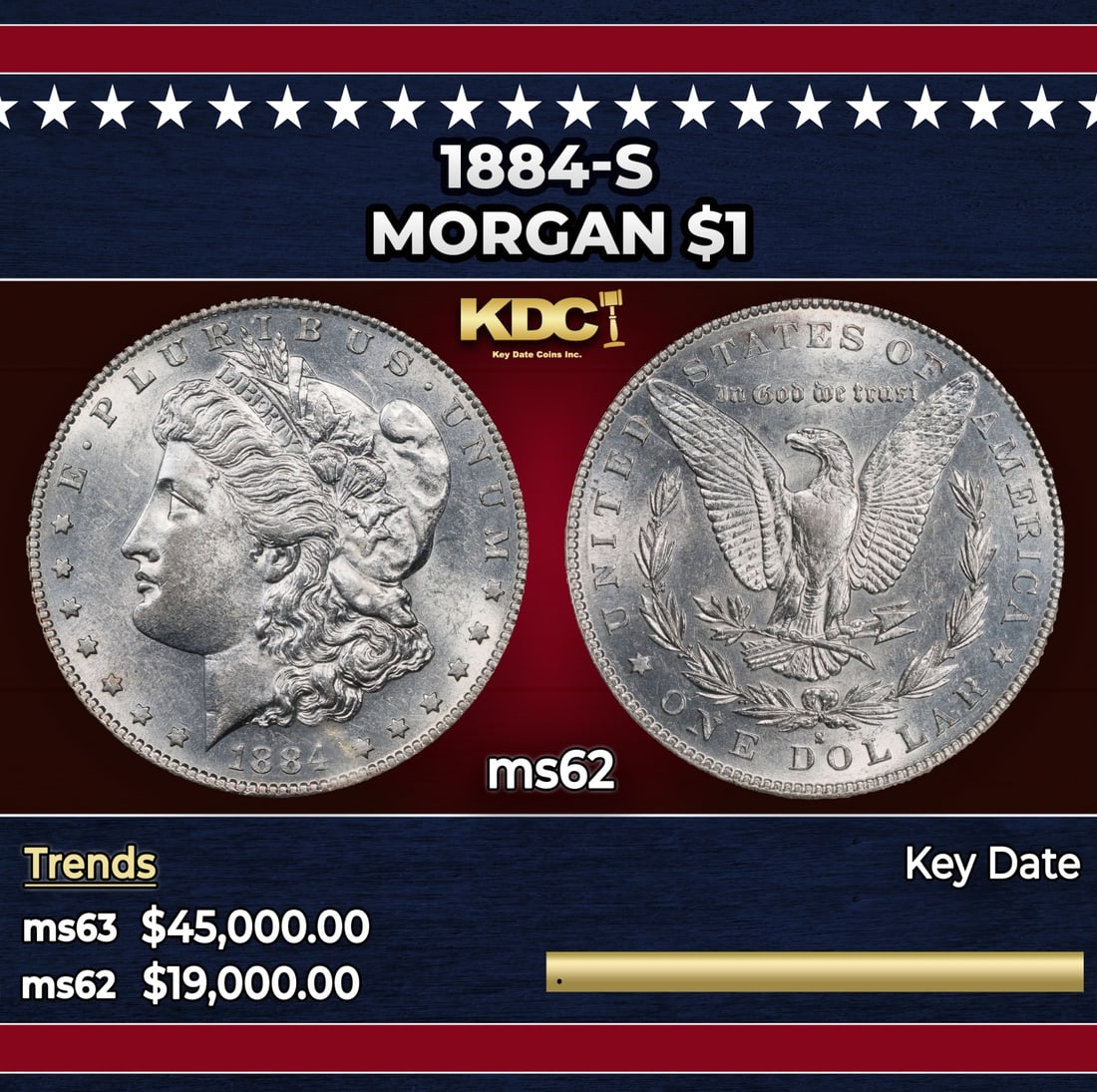 1884-s Morgan Dollar $1 ms62 USCG: 1884-s Morgan Dollar $1 ms62 USCG.