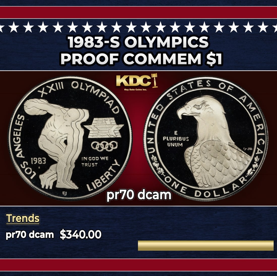 1983-s Olympics Proof Modern Commem Dollar $1 pr70 dcam SEGS: 1983-s Olympics Modern Commem Dollar $1 pr70 dcam SEGS. Historic precious metal trends is causing increased spot pricing by the day. On auctions with set openings, we are doing our best to have items 