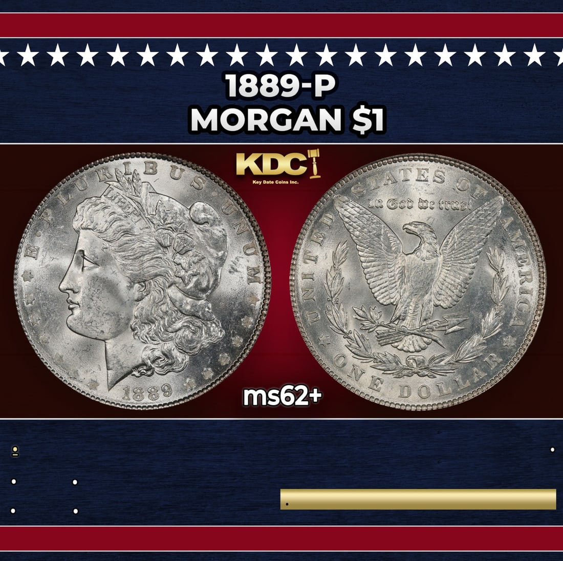 1889-p Morgan Dollar $1 Grades ms62+ (1 of 3)