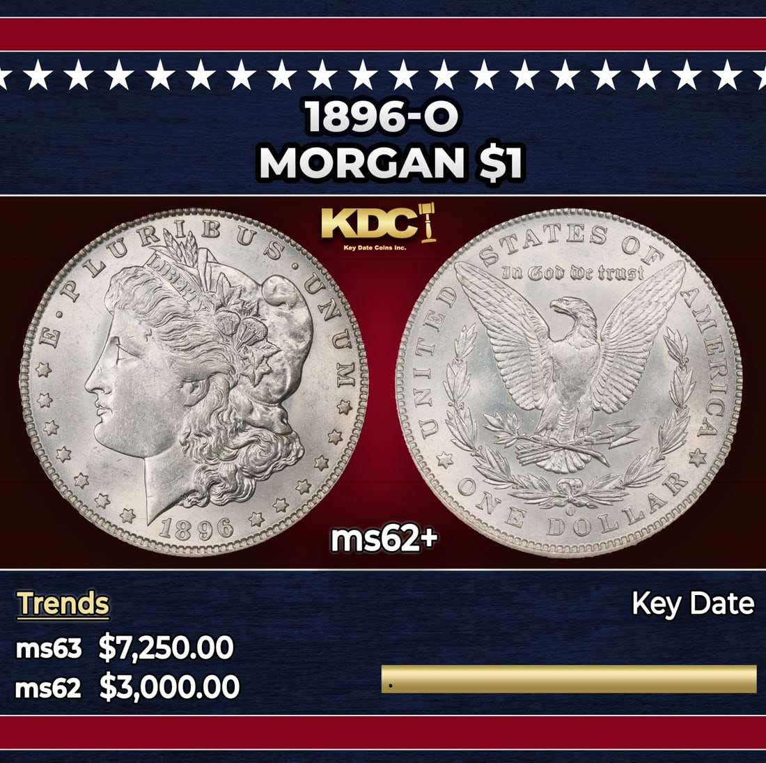 1896-o Morgan Dollar $1 ms62+ USCG: 1896-o Morgan Dollar $1 ms62+ USCG.