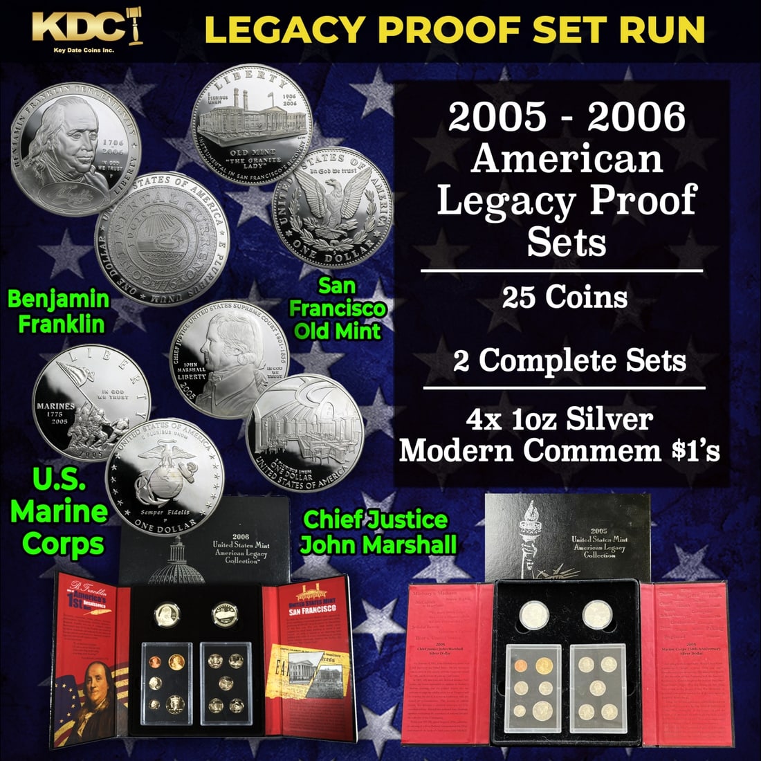 2005-2006 US Mint Legacy Proof Sets - 25 Coins Total, 2 Complete Sets Over 3oz Of Silver: 2005-2006 US Mint Legacy Proof Sets - 25 Coins Total, 2 Complete Sets Over 3oz Of Silver. 2005-2006 Set of US Mint American Legacy Proof Collections - 25 Coins Total, 2 Complete Sets. The 2005 Legacy 