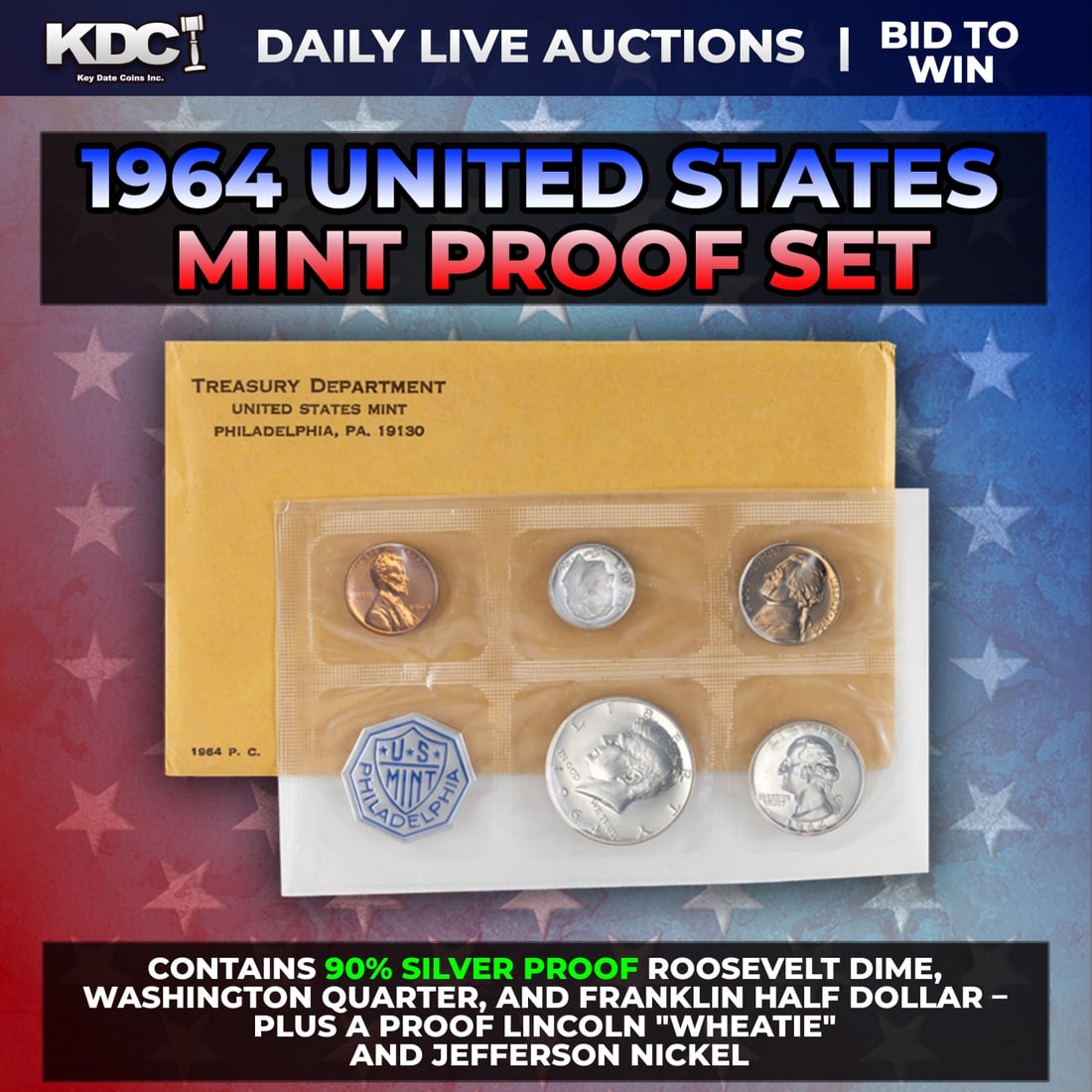 1964 United States Mint Silver Proof Set In Original Goventment Packaging, 5 Coins - Manilla: 1964 United States Mint Silver Proof Set In Original Goventment Packaging, 5 Coins - Manilla Envelope. Those who appreciate low-mintage coins of the finest quality will enjoy owning this official 1956