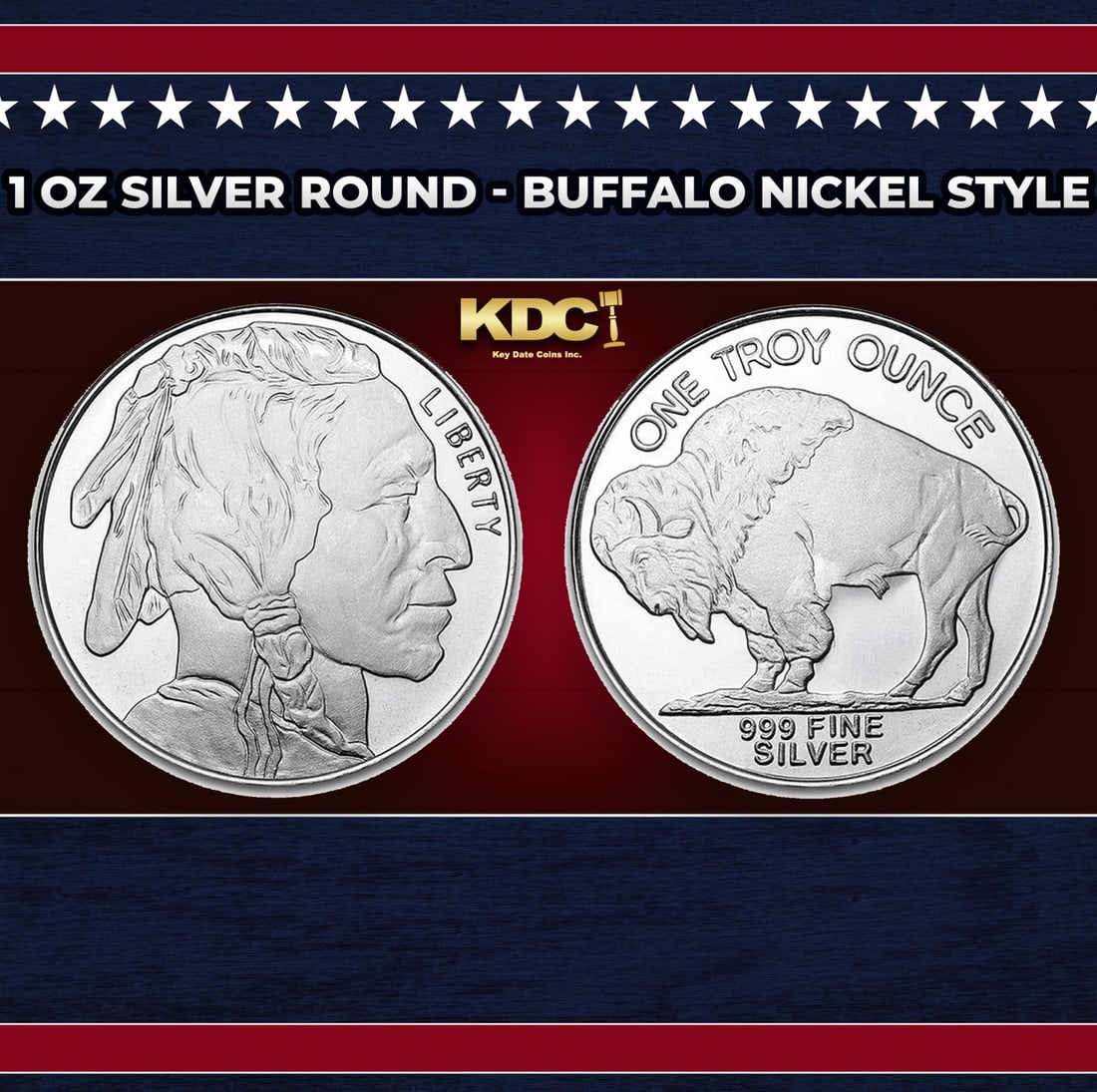 1 oz Silver Round - Buffalo Nickle Style Round: 1 oz Silver Round - Buffalo Nickle Style. The 1 oz Silver Buffalo round pays tribute to America?s Native tribes and the majestic, once endangered buffalo. James Earle Fraser?s design for the 1913 Buff