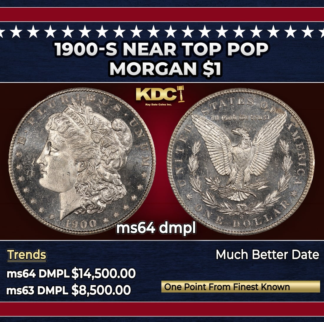 1900-s Morgan Dollar Near Top Pop $1 ms64 dmpl SEGS: 1900-s Near Top Pop Morgan Dollar $1 ms64 dmpl SEGS.