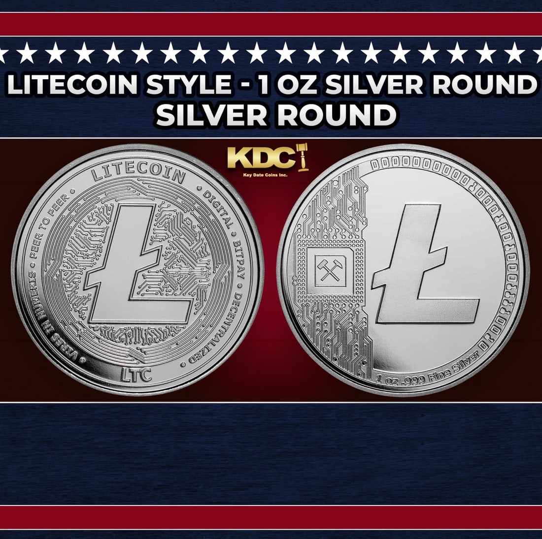 Litecoin Style - 1 oz Silver Round Round: Litecoin Style - 1 oz Silver Round. Developed along with BitPay, these cryptocurrency themed bullion rounds are a great way to add physical Silver to your assets. Obverse: A large ?L? for the Litecoin