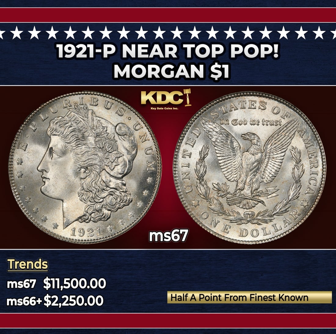 1921-p Morgan Dollar Near Top Pop! $1 ms67 SEGS: 1921-p Near Top Pop! Morgan Dollar $1 ms67 SEGS.