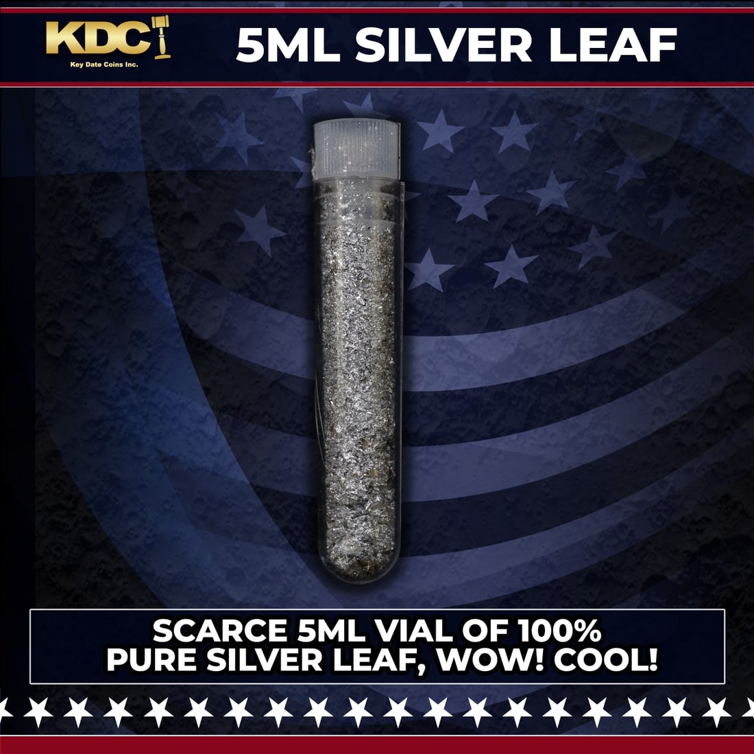 Scarce 5ml Vial of 100% Pure Silver Leaf. Wow! Cool!: Scarce 5ml Vial of 100% Pure Silver Leaf. Wow! Cool!. Historic precious metal trends is causing increased spot pricing by the day. On auctions with set openings, we are doing our best to have items pr