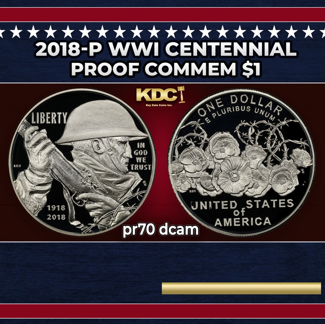 2018-p WWI Centennial Proof Modern Commem Dollar $1 pr70 dcam SEGS: 2018-p WWI Centennial Modern Commem Dollar $1 pr70 dcam SEGS. Historic precious metal trends is causing increased spot pricing by the day. On auctions with set openings, we are doing our best to have 