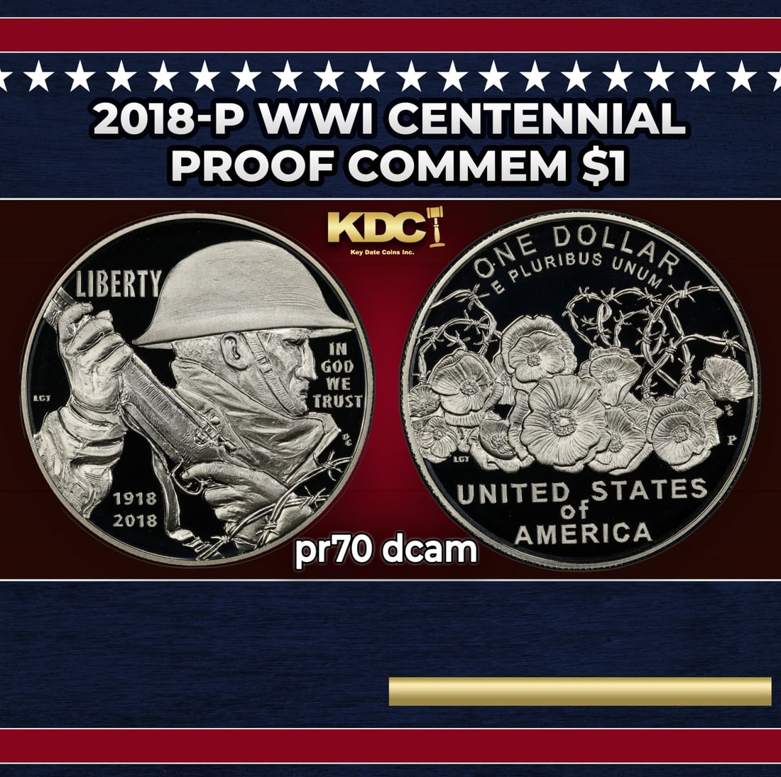 2018-p WWI Centennial Proof Modern Commem Dollar $1 pr70 dcam SEGS: 2018-p WWI Centennial Modern Commem Dollar $1 pr70 dcam SEGS. Historic precious metal trends is causing increased spot pricing by the day. On auctions with set openings, we are doing our best to have 