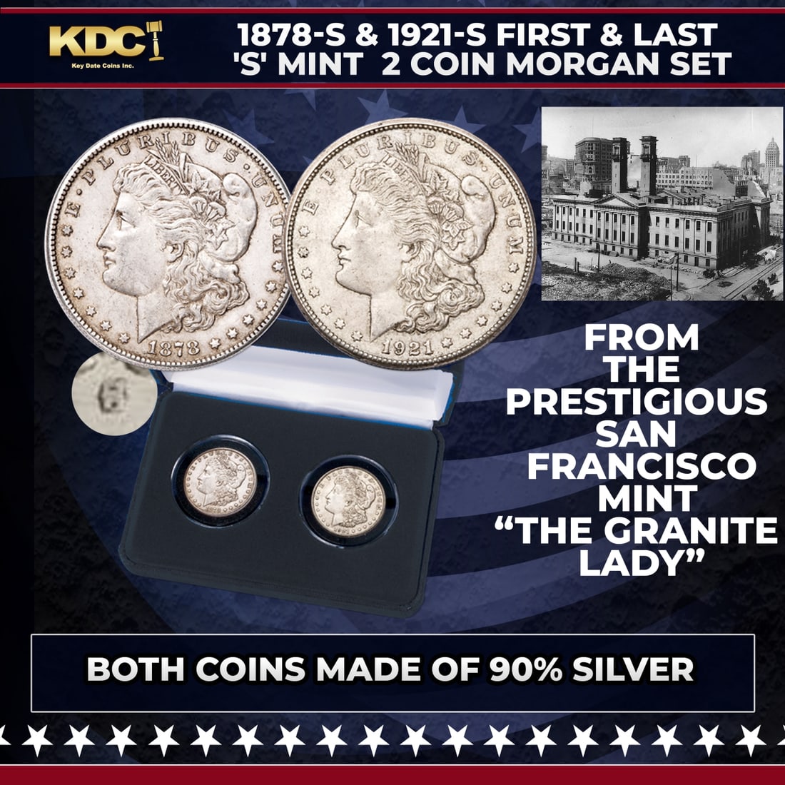 1878-s & 1921-s First & Last 'S' Mint 2 Coin Morgan Set: 1878-s & 1921-s First & Last 'S' Mint 2 Coin Morgan Set. First and last year coins are always popular with collectors ? doubly so when they're desirable 90% silver Morgan dollars from the prestigious 