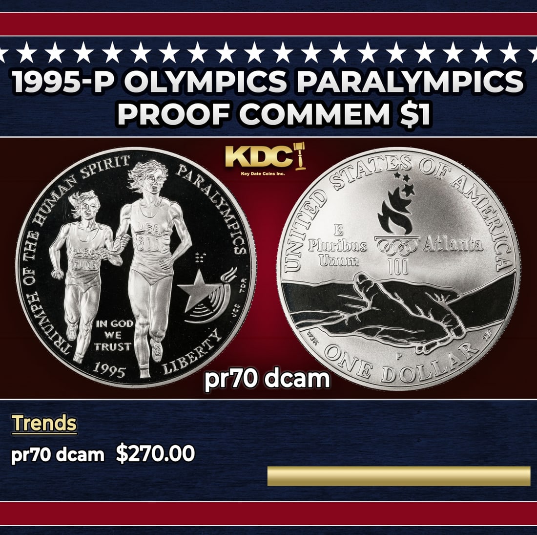 1995-p Olympics Paralympics Proof Modern Commem Dollar $1 pr70 dcam SEGS: 1995-p Olympics Paralympics Modern Commem Dollar $1 pr70 dcam SEGS. Historic precious metal trends is causing increased spot pricing by the day. On auctions with set openings, we are doing our best to