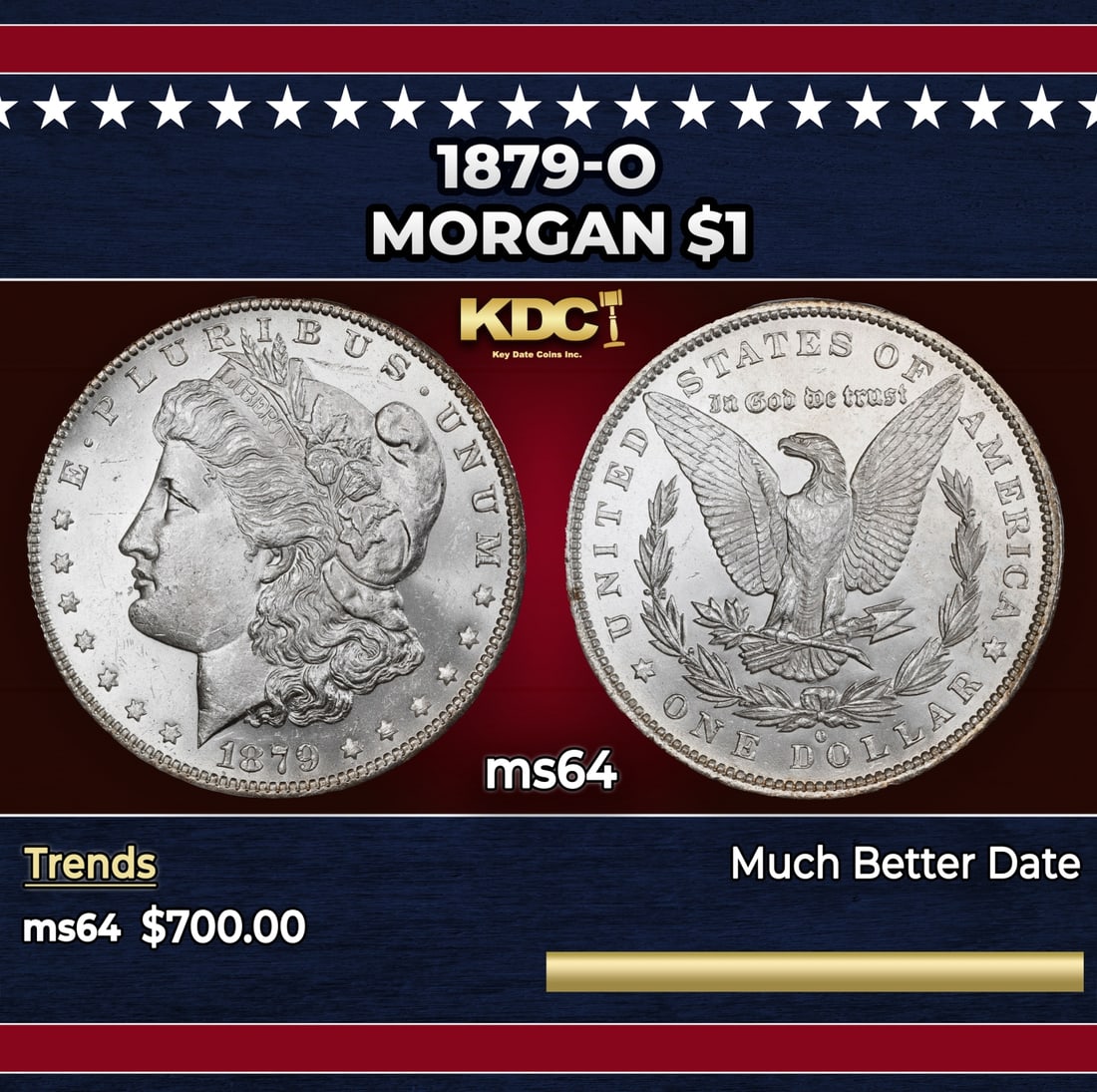 1879-o Morgan Dollar $1 Grades ms64: 1879-o Morgan Dollar $1 Grades ms64.
