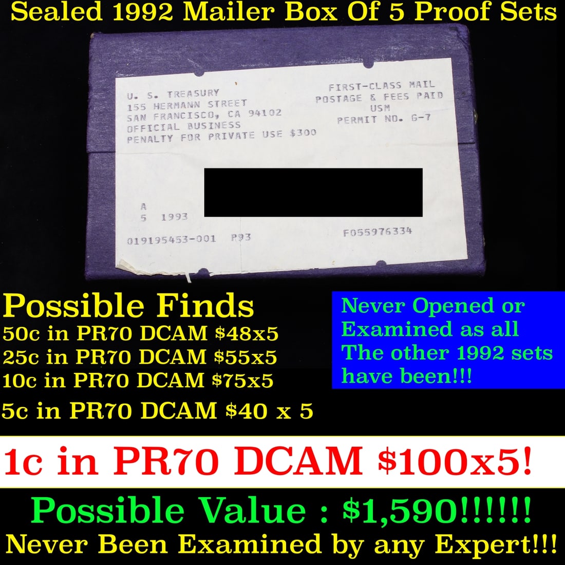 Original sealed box 5- 1992 United States Mint Proof Sets: Original sealed box 5- 1992 United States Mint Proof Sets. Historic precious metal trends is causing increased spot pricing by the day. On auctions with set openings, we are doing our best to have ite
