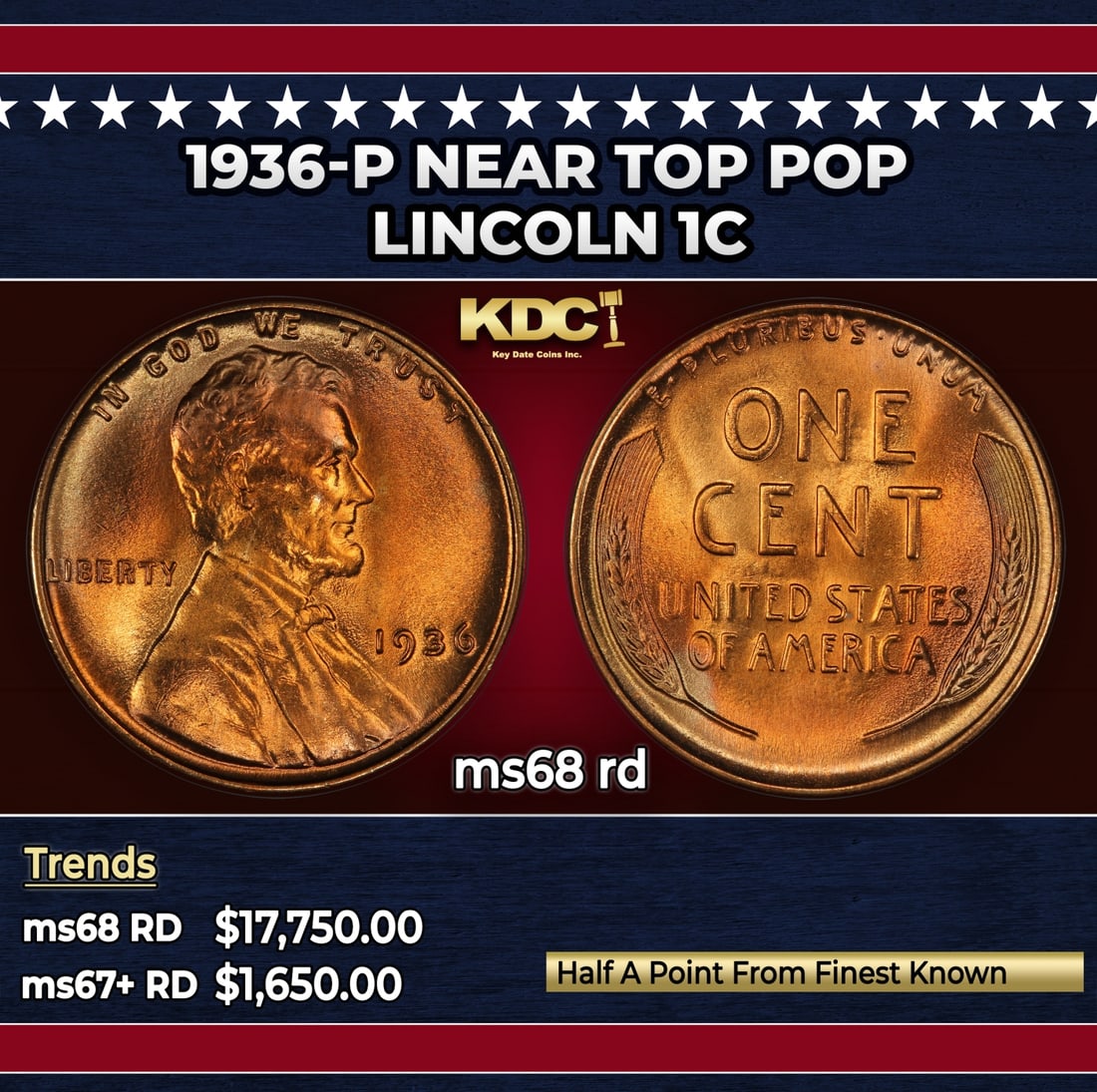1936-p Lincoln Cent Near Top Pop 1c ms68 rd SEGS (1 of 3)