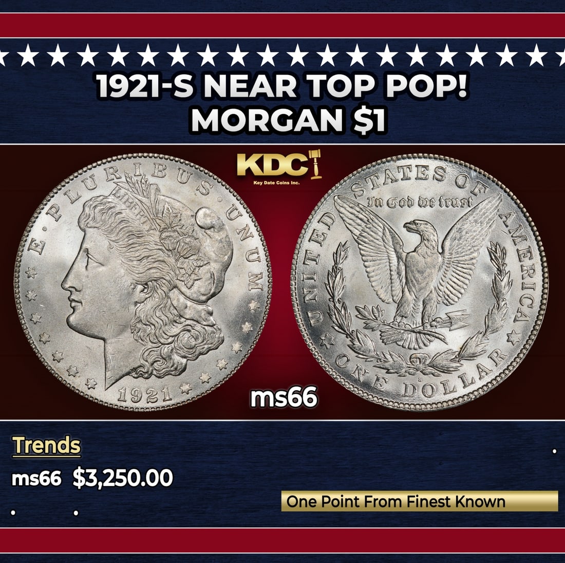 1921-s Morgan Dollar Near Top Pop! $1 ms66 SEGS: 1921-s Near Top Pop! Morgan Dollar $1 ms66 SEGS.