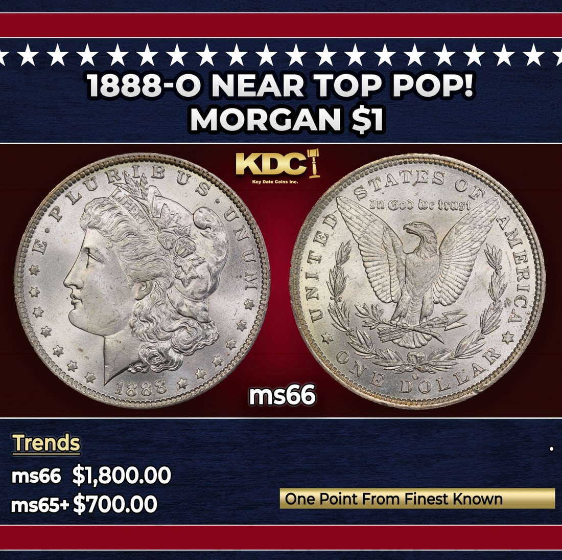 1888-o Morgan Dollar Near Top Pop! $1 ms66 SEGS: 1888-o Near Top Pop! Morgan Dollar $1 ms66 SEGS.