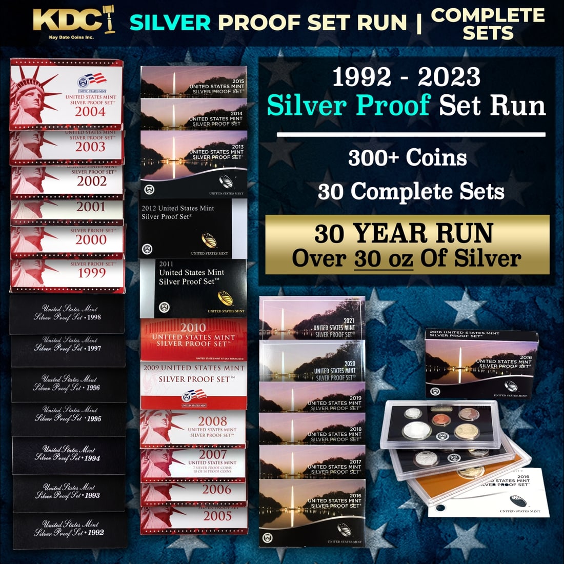 1992-2021 30 Years of US Mint SILVER Proof Sets, 308 Coins Total, 30 Complete Sets Over 30oz Of (1 of 1)