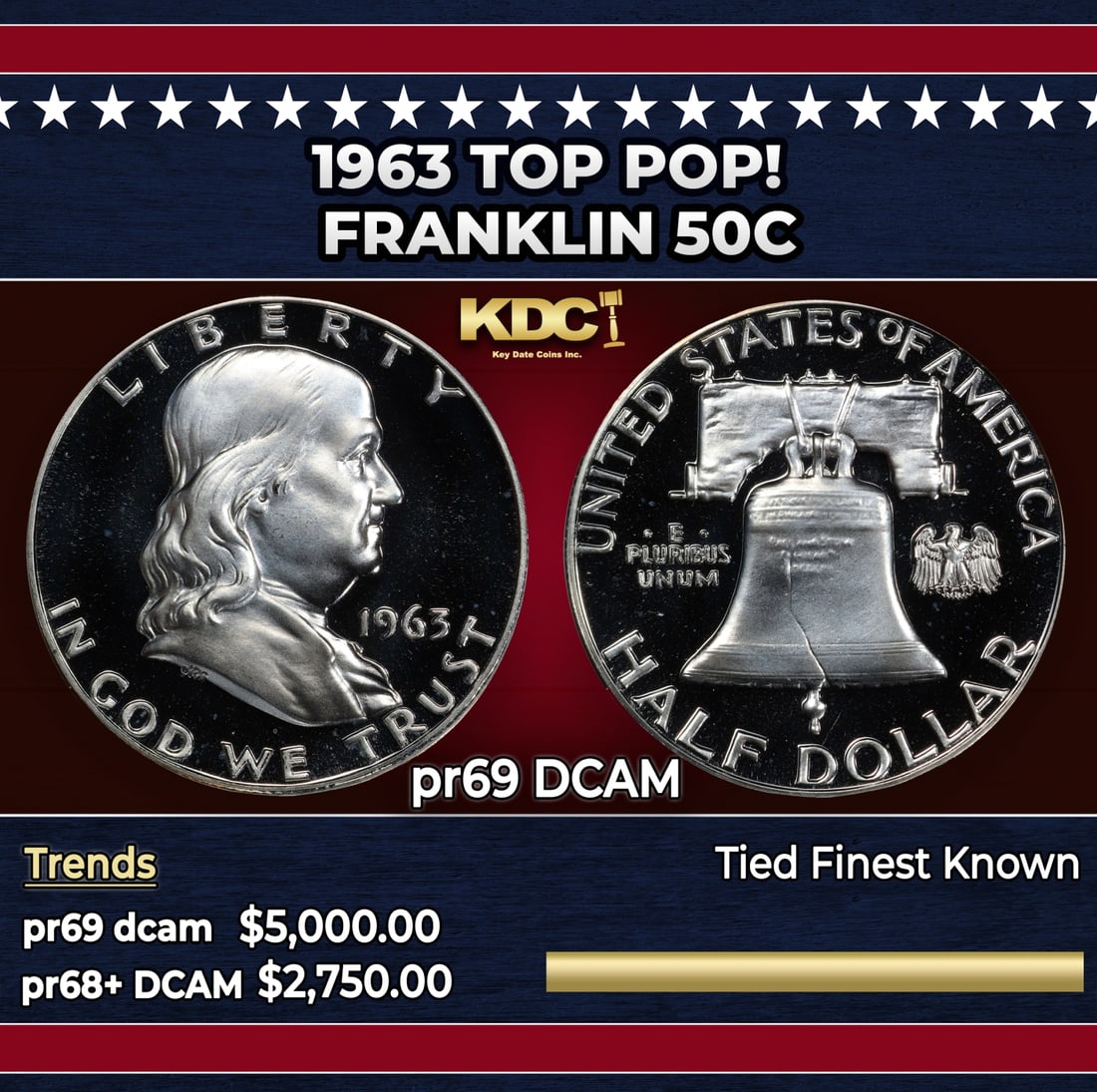1963 Proof Franklin Half Dollar TOP POP! 50c pr69 DCAM SEGS: 1963 TOP POP! Franklin Half Dollar 50c pr69 DCAM SEGS. Historic precious metal trends is causing increased spot pricing by the day. On auctions with set openings, we are doing our best to have items p