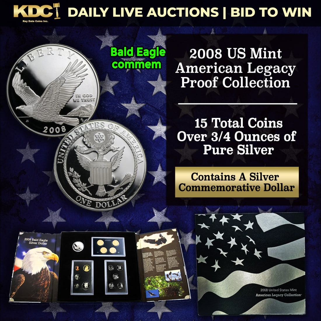 2008 U.S. Mint American Legacy Collection Set 15 Coins About 1 Oz Of Pure Silver: 2008 U.S. Mint American Legacy Collection Set 15 Coins About 1 Oz Of Pure Silver. Product DetailsThis American Legacy Collection Proof Set contains the 14 standard proof coins from 2008 along with the