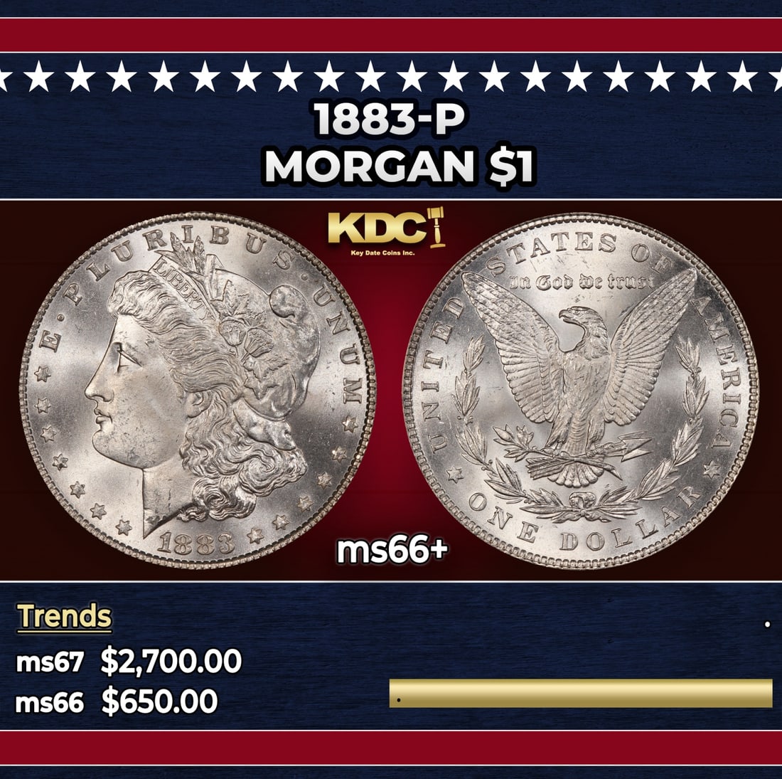 1883-p Morgan Dollar $1 ms66+ SEGS: 1883-p Morgan Dollar $1 ms66+ SEGS.
